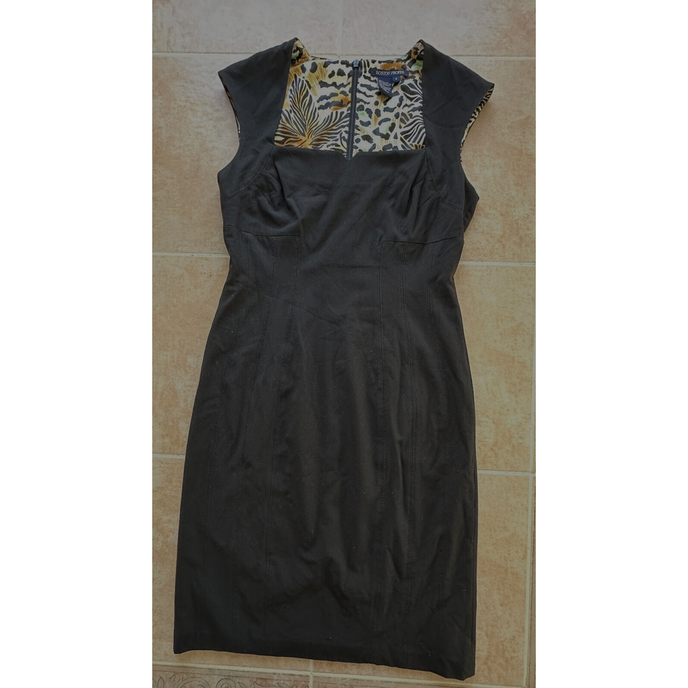 Boston Proper Worn once Dress Black Sleeveless Animal Print Lined Zipper 8